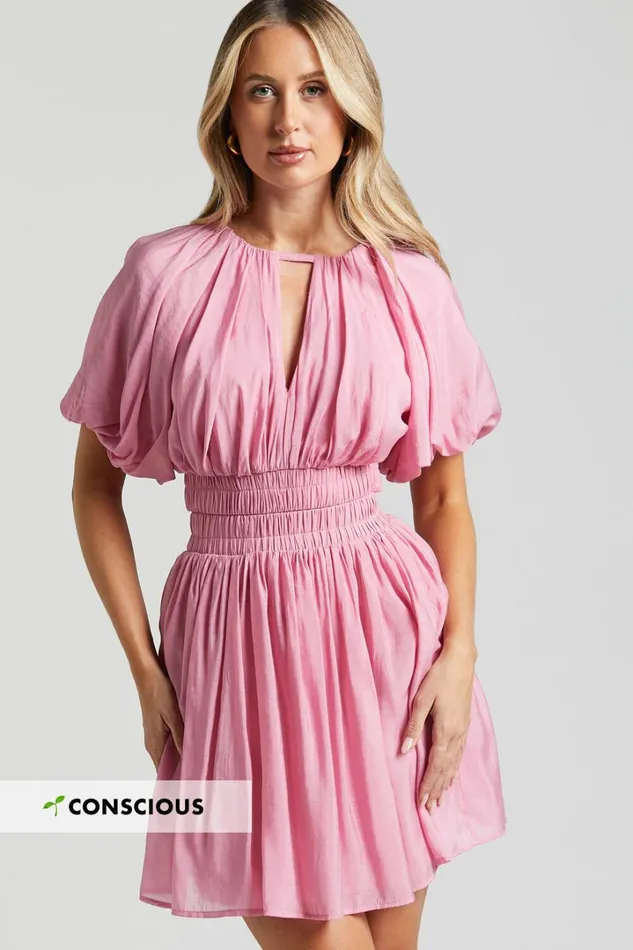 Michalka Mini Dress 8211 Blouson Puff Sleeve Elasticised Waist In Pink Women Showpo Dresses Michalka Mini Dress 8211 Blouson Puff Sleeve Elasticised Waist In Pink Women Showpo Dresses