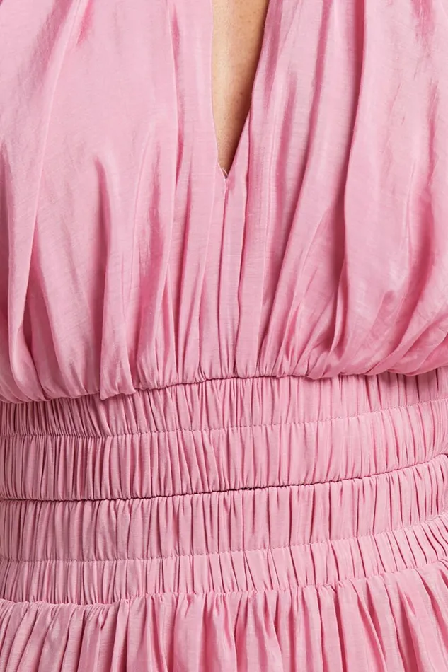 Michalka Mini Dress 8211 Blouson Puff Sleeve Elasticised Waist In Pink Women Showpo Dresses