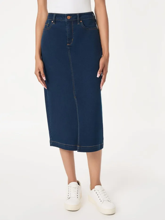 Midi Denim Front Slit Skirt West Point Wash Women Jones New York Pants and Skirts