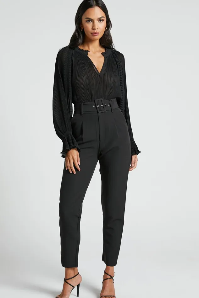 Milica Trousers 8211 Belted High Waisted Trousers In Black Women Showpo Pants
