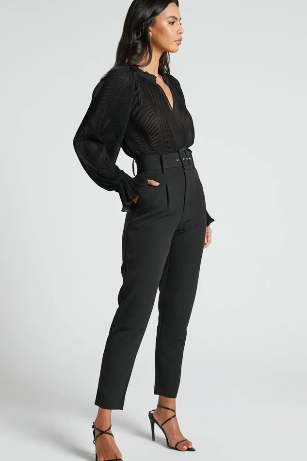 Milica Trousers 8211 Belted High Waisted Trousers In Black Women Showpo Pants