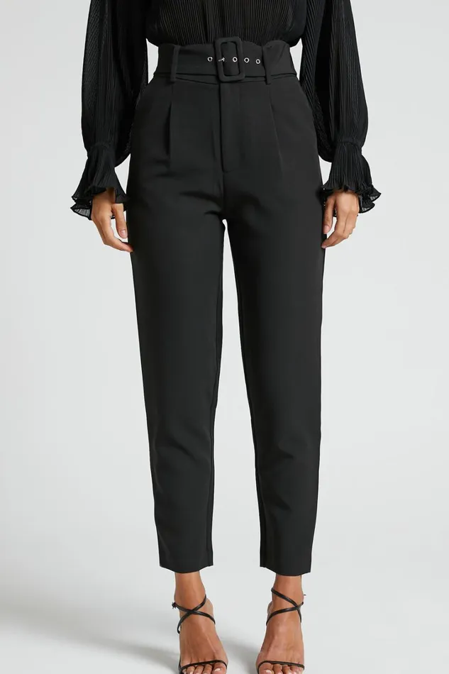 Milica Trousers 8211 Belted High Waisted Trousers In Black Women Showpo Pants