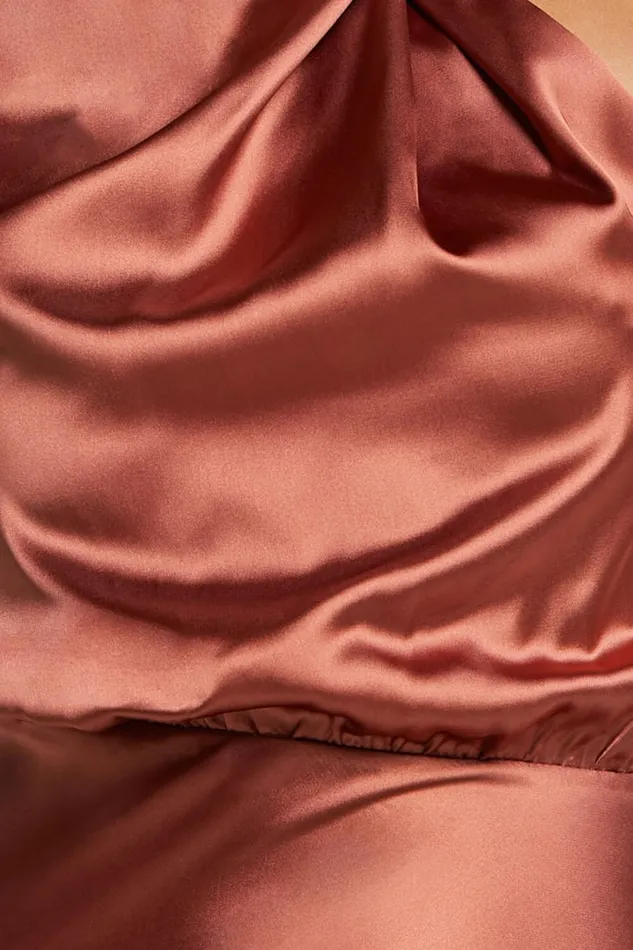 Minnie Midi Dress 8211 Drape Neck Satin Slip Dress In Copper Women Showpo Curve Clothes