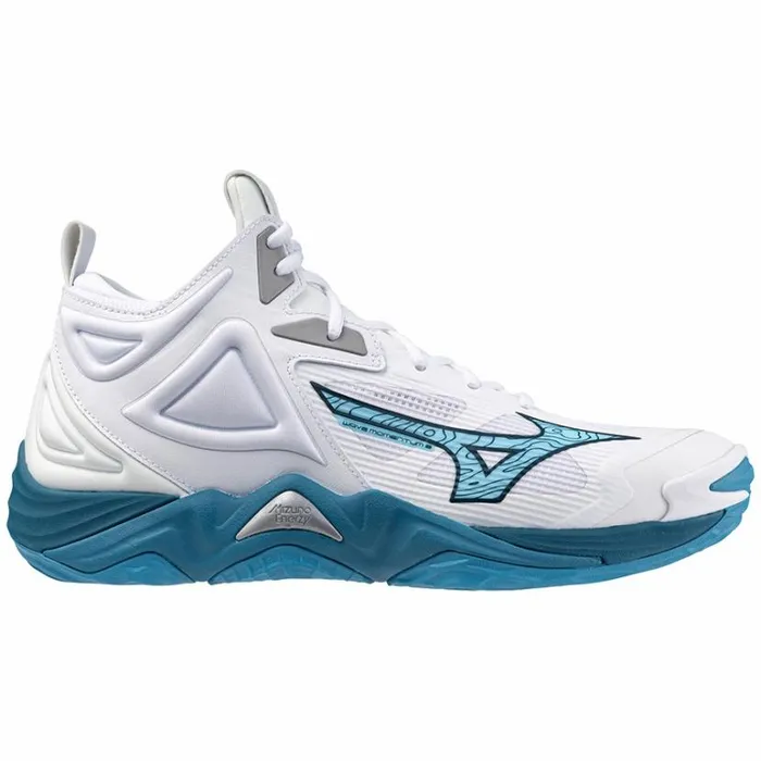 Mizuno WAVE MOMENTUM 3 MID Whitesailor Bluesilver Women Volleyball Mizuno WAVE MOMENTUM 3 MID Whitesailor Bluesilver Women Volleyball