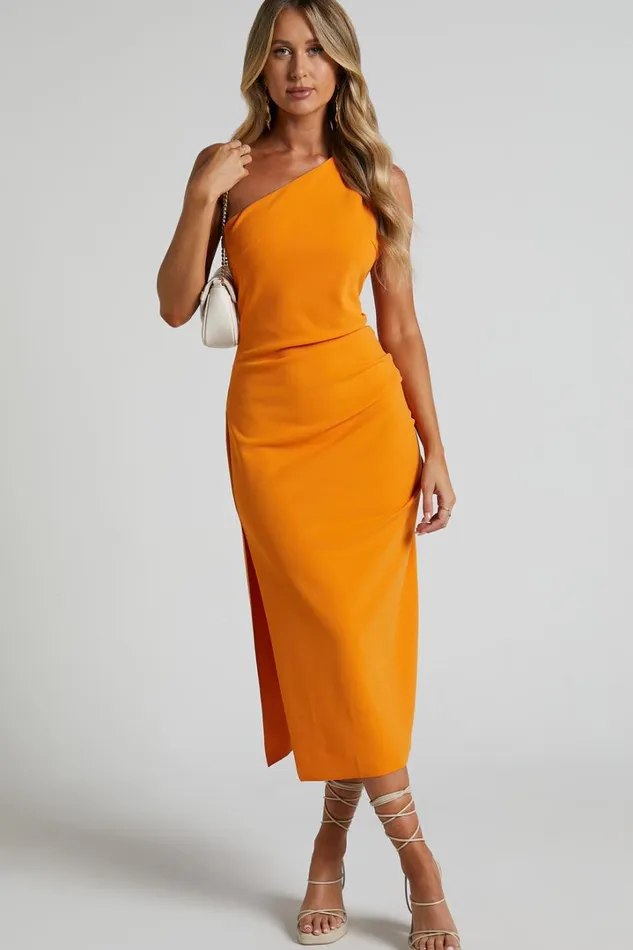 Monette Midi Dress 8211 One Shoulder Straight Dress In Orange Women Showpo Curve Clothes Monette Midi Dress 8211 One Shoulder Straight Dress In Orange Women Showpo Curve Clothes