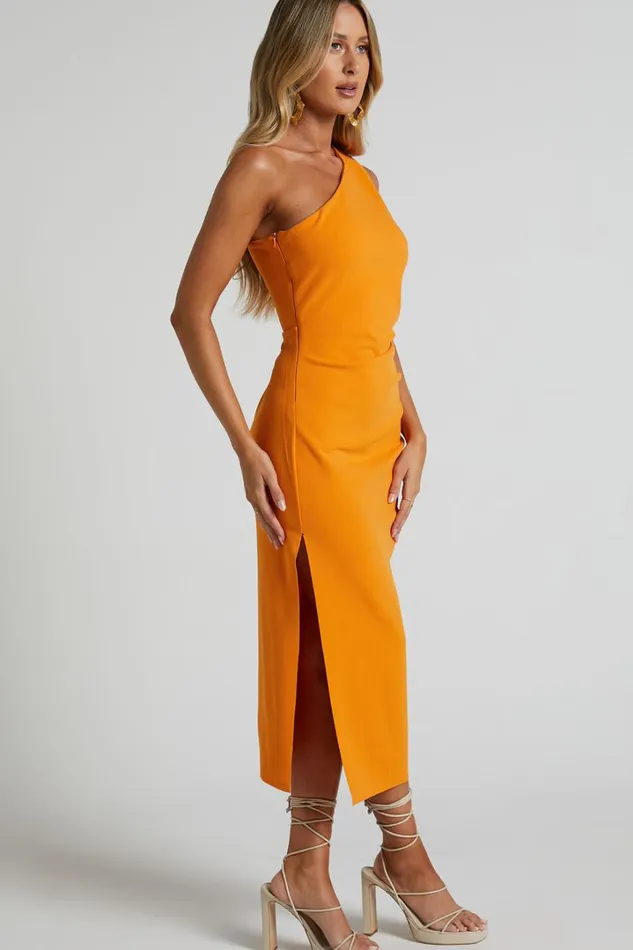 Monette Midi Dress 8211 One Shoulder Straight Dress In Orange Women Showpo Curve Clothes Monette Midi Dress 8211 One Shoulder Straight Dress In Orange Women Showpo Curve Clothes