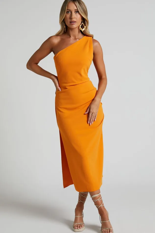 Monette Midi Dress 8211 One Shoulder Straight Dress In Orange Women Showpo Curve Clothes Monette Midi Dress 8211 One Shoulder Straight Dress In Orange Women Showpo Curve Clothes