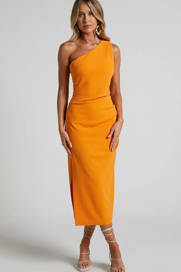 Monette Midi Dress 8211 One Shoulder Straight Dress In Orange Women Showpo Curve Clothes Monette Midi Dress 8211 One Shoulder Straight Dress In Orange Women Showpo Curve Clothes