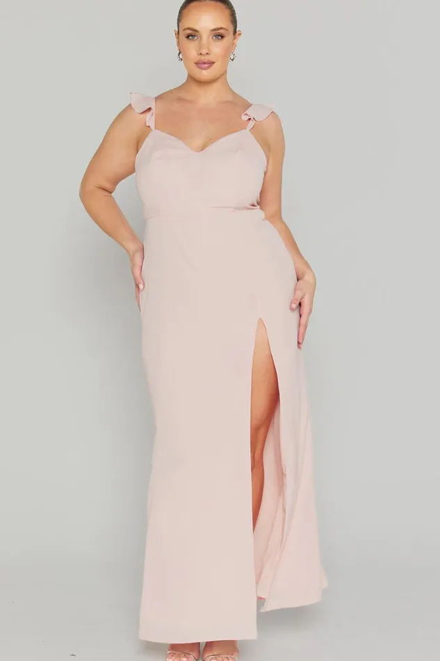 More Than This Midi Dress 8211 Ruffle Strap Thigh Split Dress In Blush Women Showpo Curve Clothes