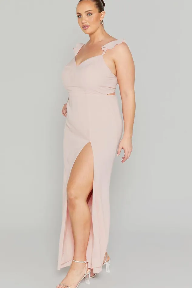 More Than This Midi Dress 8211 Ruffle Strap Thigh Split Dress In Blush Women Showpo Curve Clothes