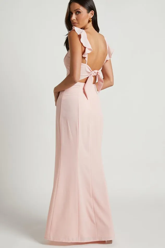 More Than This Midi Dress 8211 Ruffle Strap Thigh Split Dress In Blush Women Showpo Curve Clothes