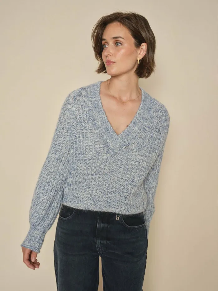 MOS MOSH Knits Women MMJaylin Vneck Knit Set Sail MOS MOSH Knits Women MMJaylin Vneck Knit Set Sail