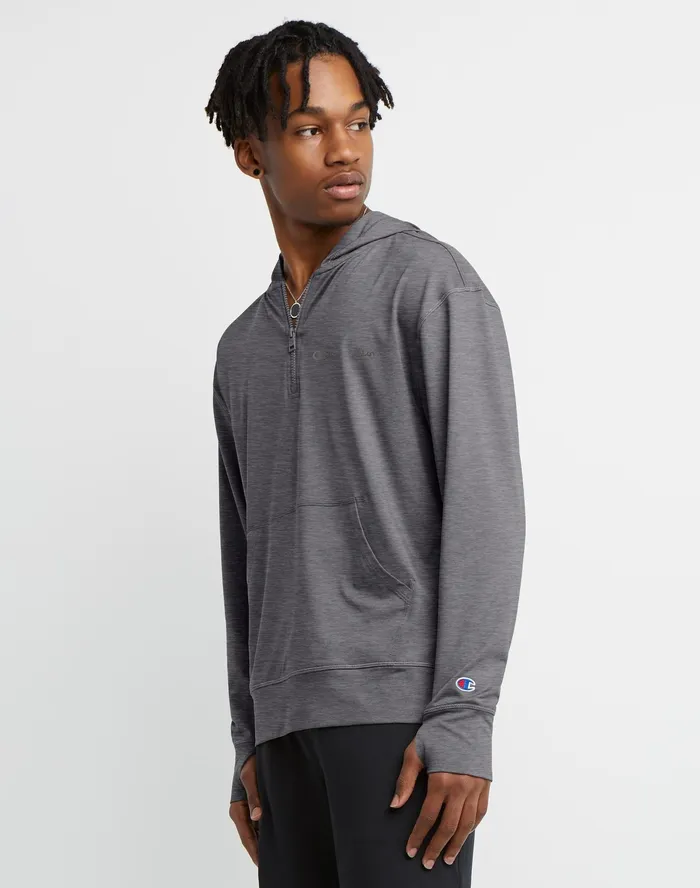 Mvp All Day 14 Zip Hoodie Railroad Grey Heather Men Champion Hoodies and Sweatshirts