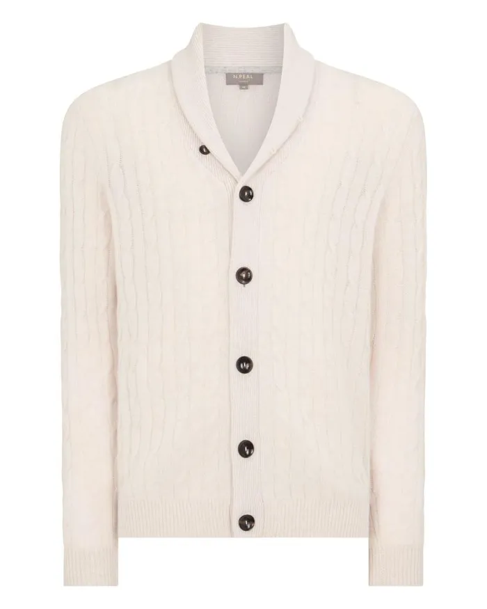 NPeal Cardigans Men Garrick Shawl Cable Cashmere Cardigan Frost White
