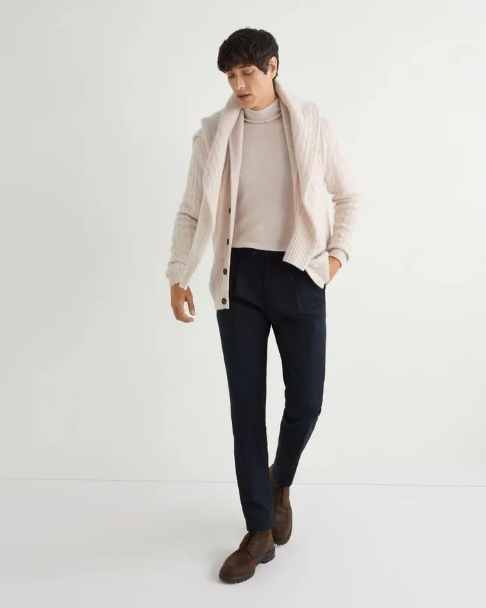 NPeal Cardigans Men Garrick Shawl Cable Cashmere Cardigan Frost White