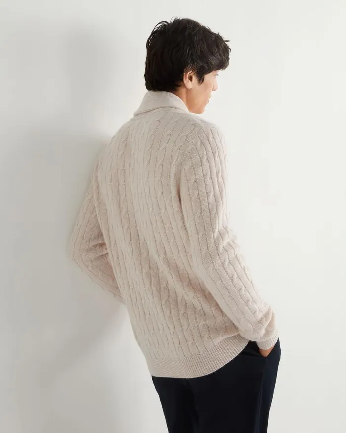 NPeal Cardigans Men Garrick Shawl Cable Cashmere Cardigan Frost White