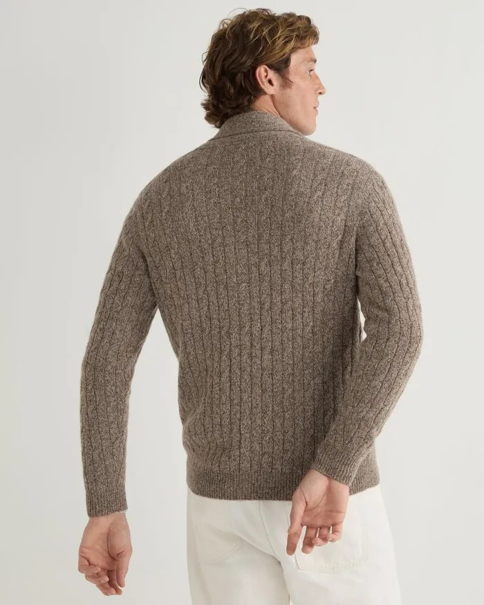 NPeal Cardigans Men Garrick Shawl Cable Cashmere Cardigan Heather Hazel Brown