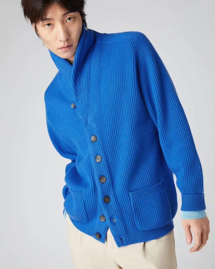 NPeal Cardigans Men Kensington Cashmere Cardigan Sonic Blue