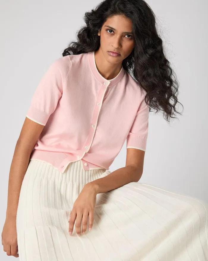 NPeal Cardigans Women Cotton Cashmere Short Sleeve Cardigan Spring Pink