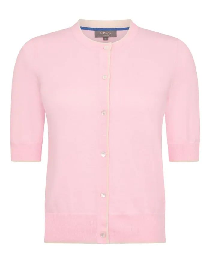 NPeal Cardigans Women Cotton Cashmere Short Sleeve Cardigan Spring Pink