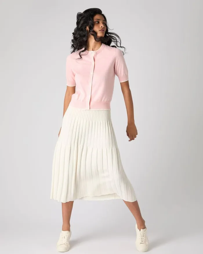 NPeal Cardigans Women Cotton Cashmere Short Sleeve Cardigan Spring Pink