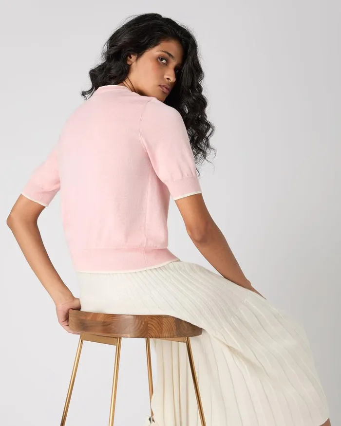 NPeal Cardigans Women Cotton Cashmere Short Sleeve Cardigan Spring Pink