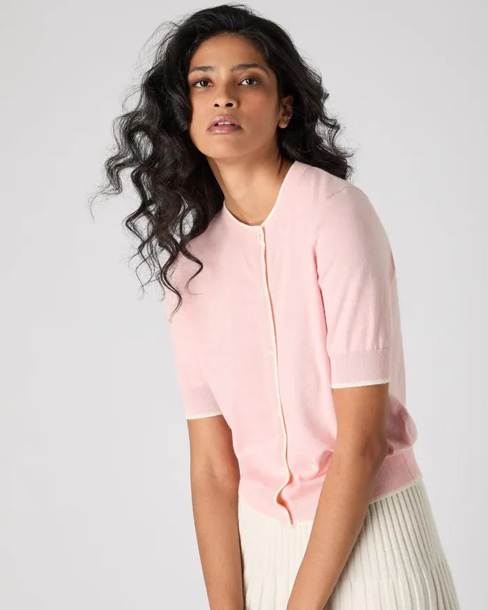 NPeal Cardigans Women Cotton Cashmere Short Sleeve Cardigan Spring Pink