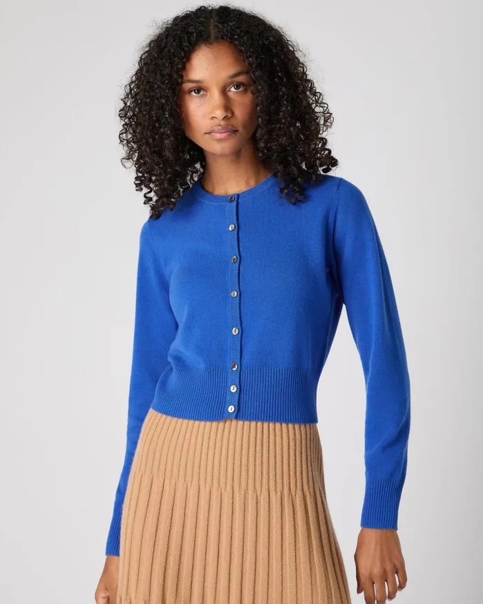 NPeal Cardigans Women Ivy Cropped Cashmere Cardigan Sonic Blue