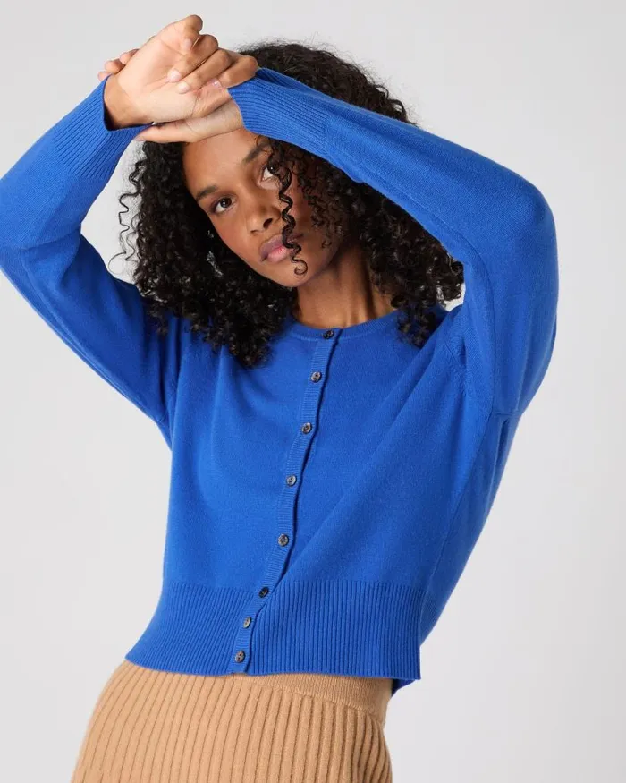 NPeal Cardigans Women Ivy Cropped Cashmere Cardigan Sonic Blue