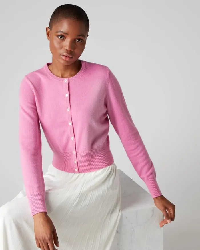 NPeal Cardigans Women Long Sleeve Cropped Cashmere Cardigan Monroe Pink