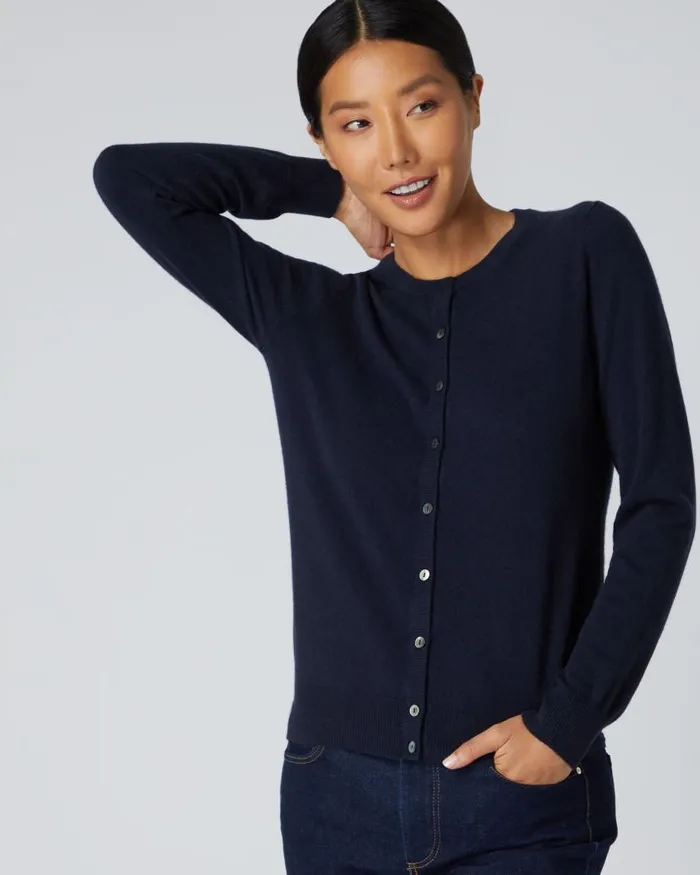NPeal Cardigans Women Olivia Round Neck Cashmere Cardigan Navy Blue