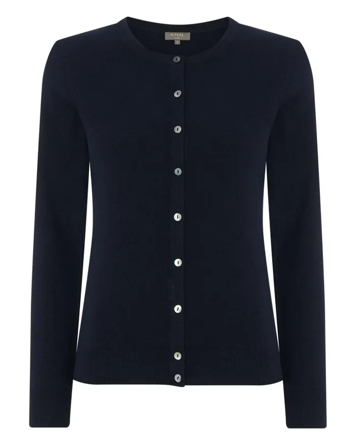 NPeal Cardigans Women Olivia Round Neck Cashmere Cardigan Navy Blue