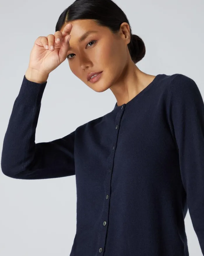 NPeal Cardigans Women Olivia Round Neck Cashmere Cardigan Navy Blue