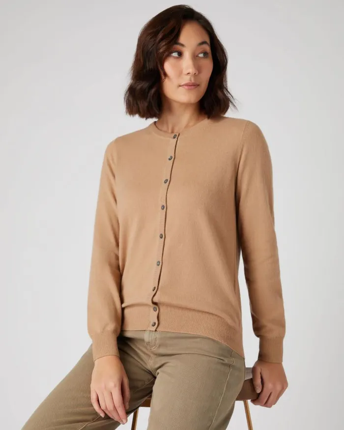 NPeal Cardigans Women Olivia Round Neck Cashmere Cardigan Sahara Brown