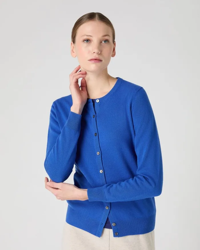 NPeal Cardigans Women Olivia Round Neck Cashmere Cardigan Sonic Blue