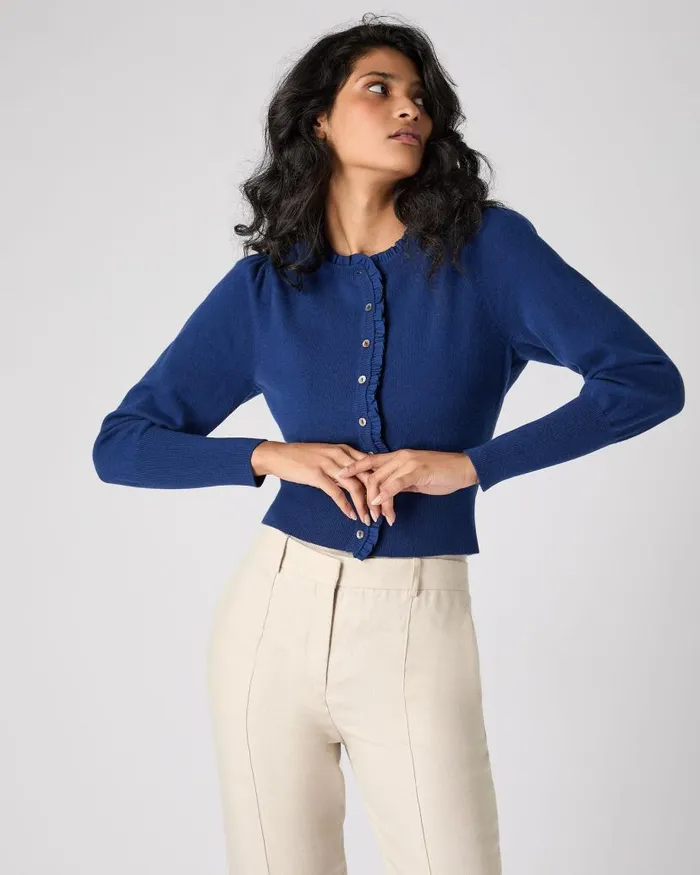 NPeal Cardigans Women Ruffle Trim Cashmere Cardigan French Blue