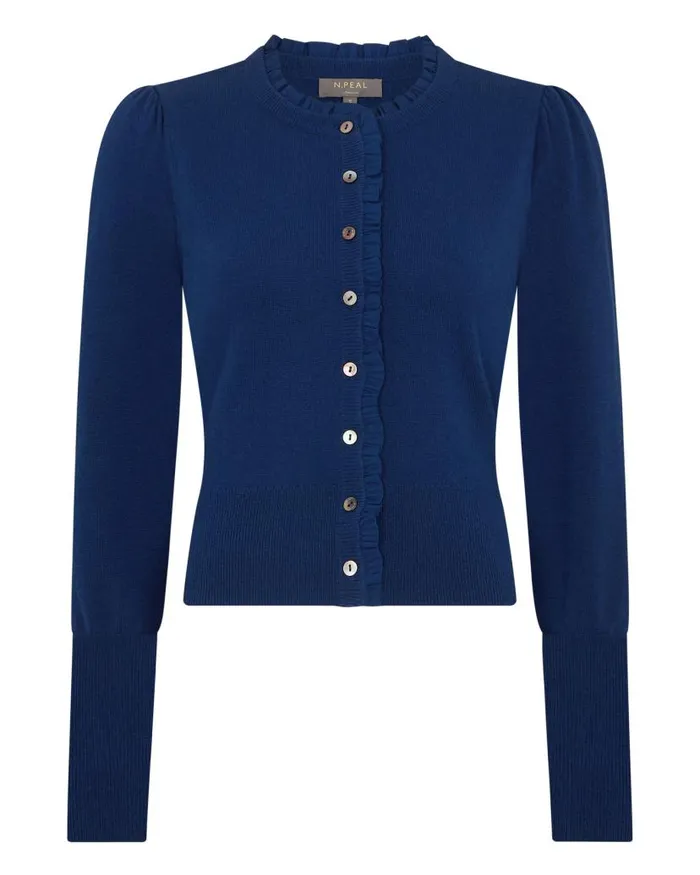 NPeal Cardigans Women Ruffle Trim Cashmere Cardigan French Blue