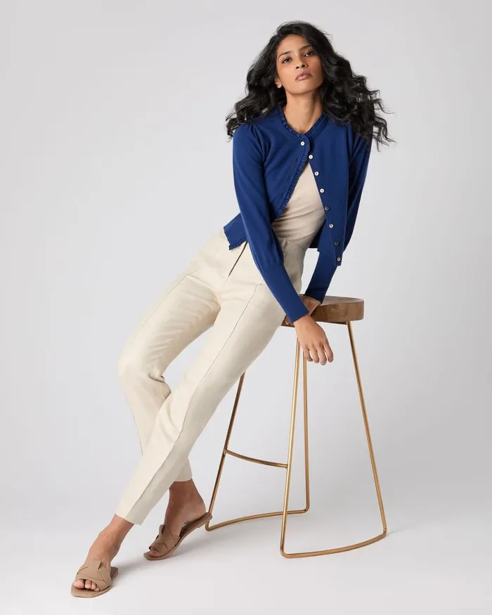 NPeal Cardigans Women Ruffle Trim Cashmere Cardigan French Blue