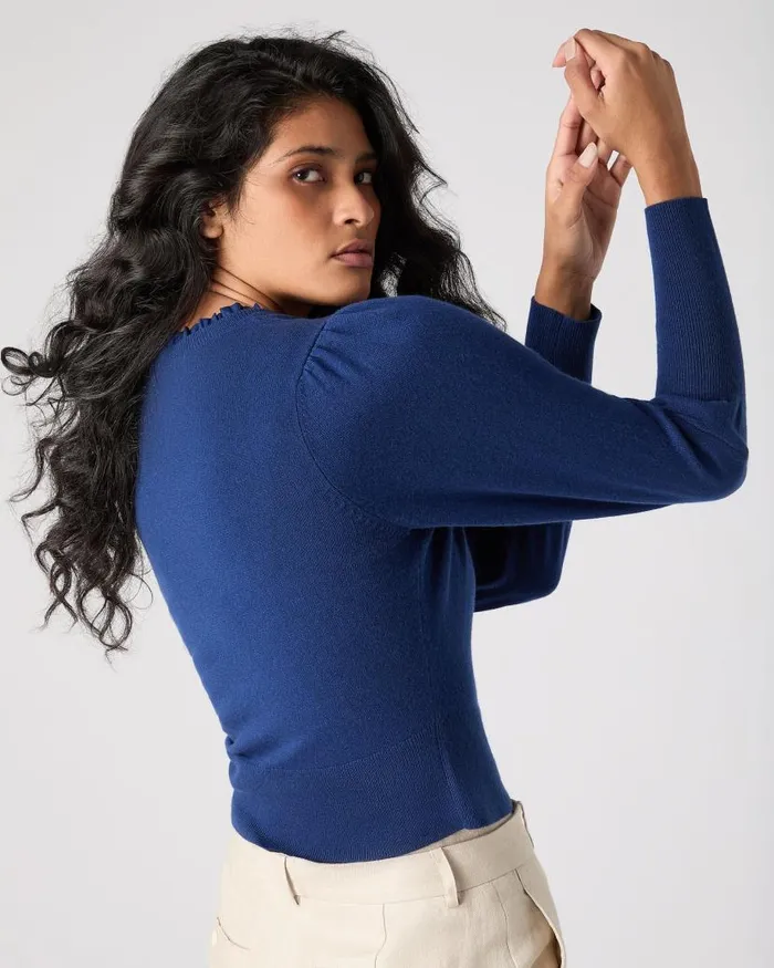 NPeal Cardigans Women Ruffle Trim Cashmere Cardigan French Blue