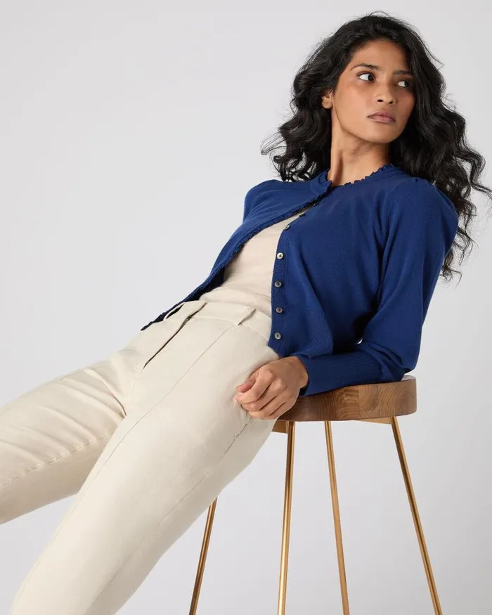 NPeal Cardigans Women Ruffle Trim Cashmere Cardigan French Blue