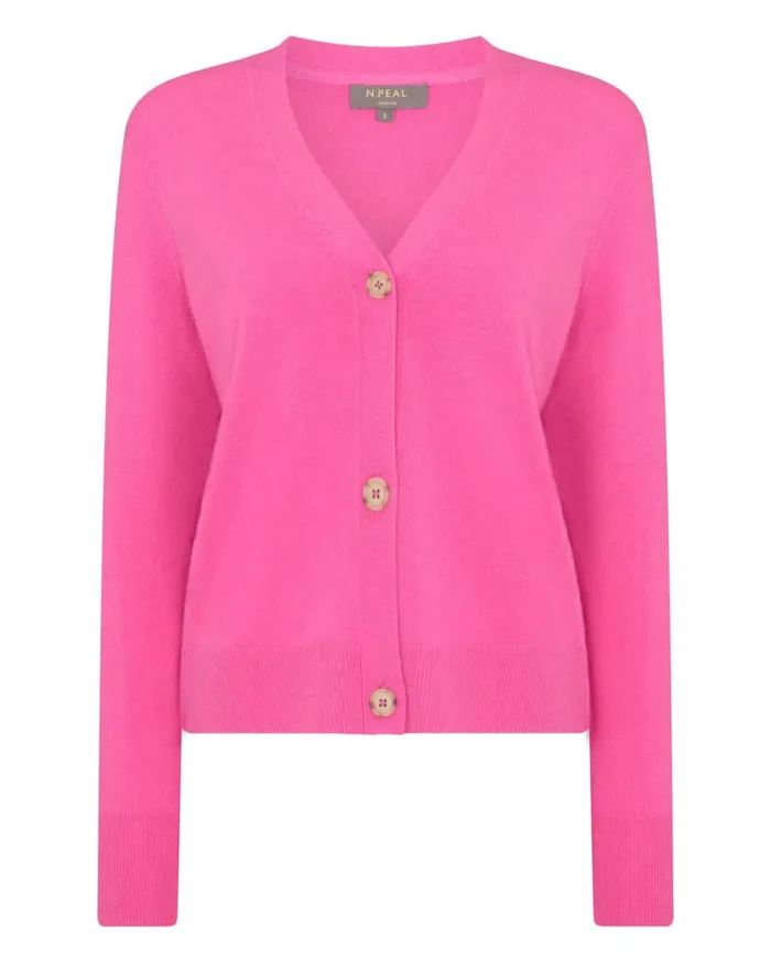 NPeal Cardigans Women V Neck Relaxed Cashmere Cardigan Vibrant Pink