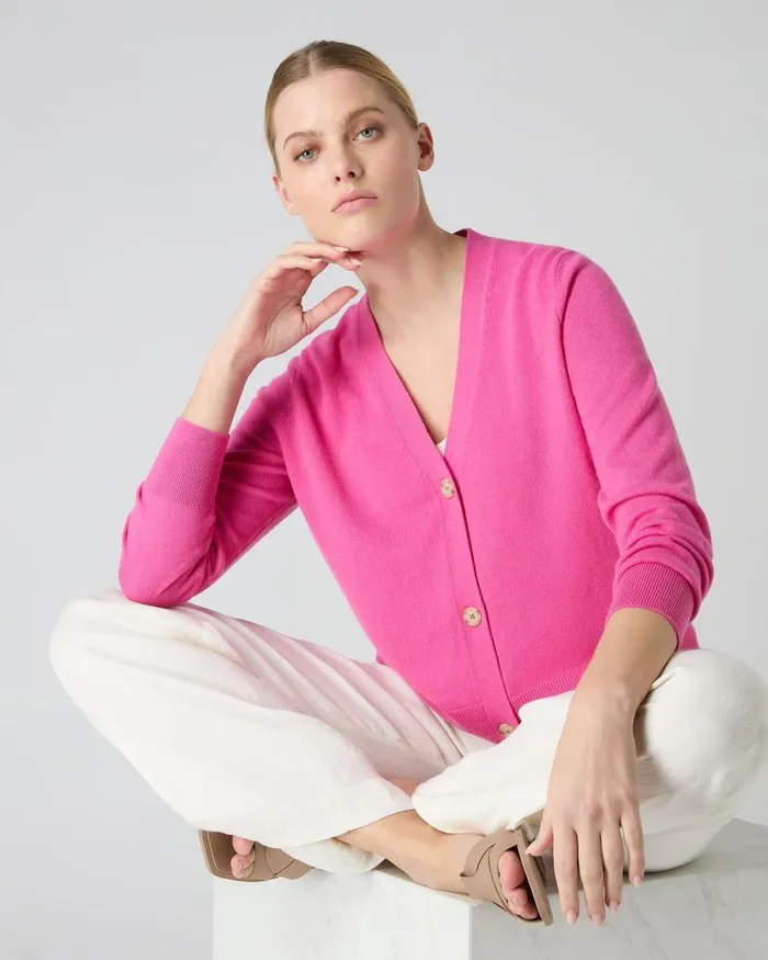 NPeal Cardigans Women V Neck Relaxed Cashmere Cardigan Vibrant Pink