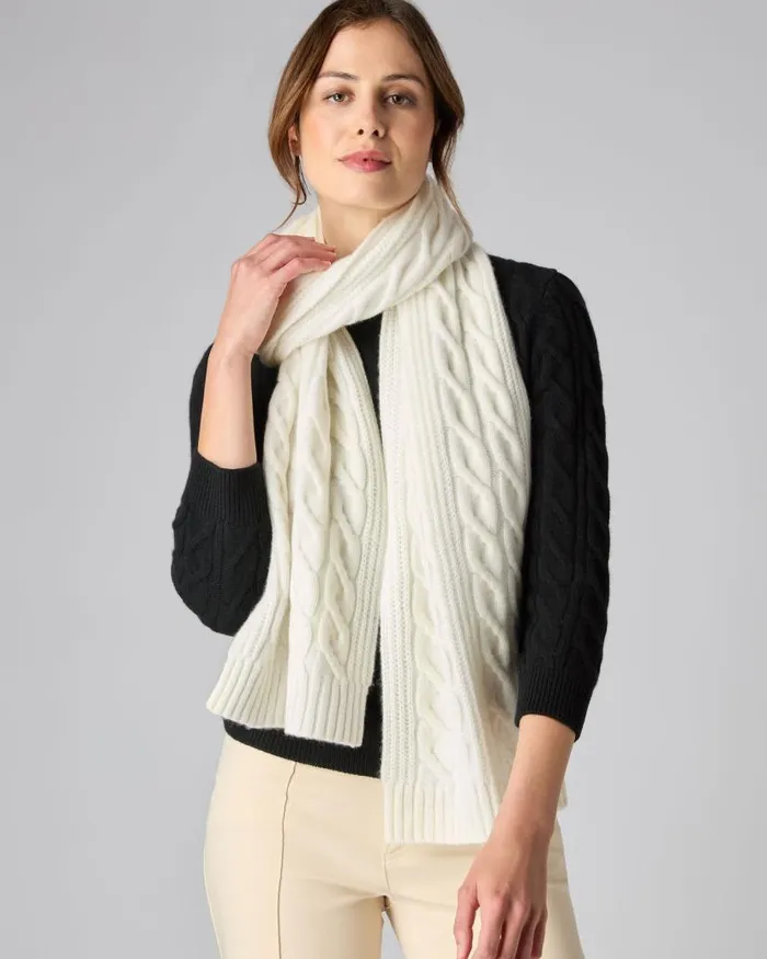 NPeal Cashmere Scarves Women Cable Rib Cashmere Scarf New Ivory White