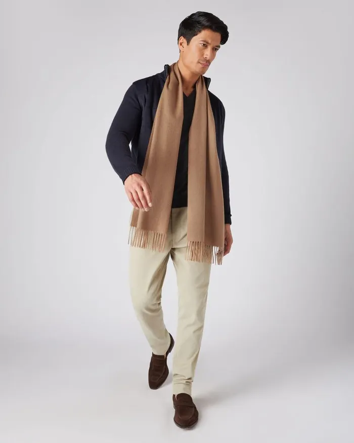 NPeal Cashmere Scarves WomenMen Unisex Large Woven Cashmere Scarf Dark Tan Brown