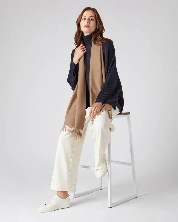 NPeal Cashmere Scarves WomenMen Unisex Large Woven Cashmere Scarf Dark Tan Brown