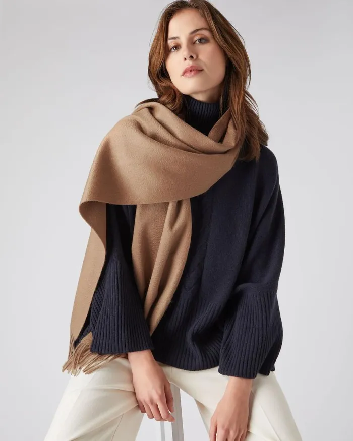 NPeal Cashmere Scarves WomenMen Unisex Large Woven Cashmere Scarf Dark Tan Brown