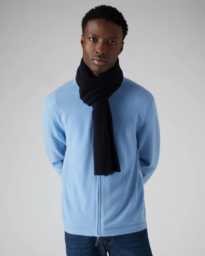 NPeal Cashmere Scarves WomenMen Unisex Short Ribbed Cashmere Scarf Navy Blue