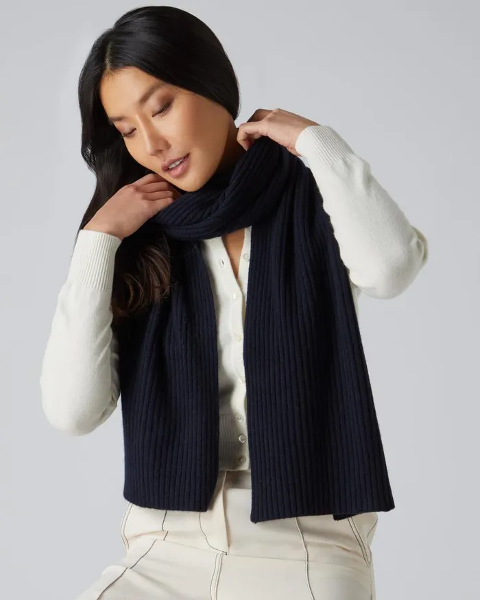 NPeal Cashmere Scarves WomenMen Unisex Short Ribbed Cashmere Scarf Navy Blue