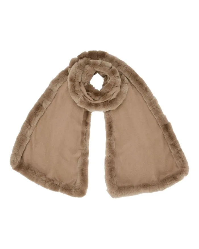 NPeal Cashmere Scarves Women Meribel Woven Fur Trim Scarf Dark Tan Brown