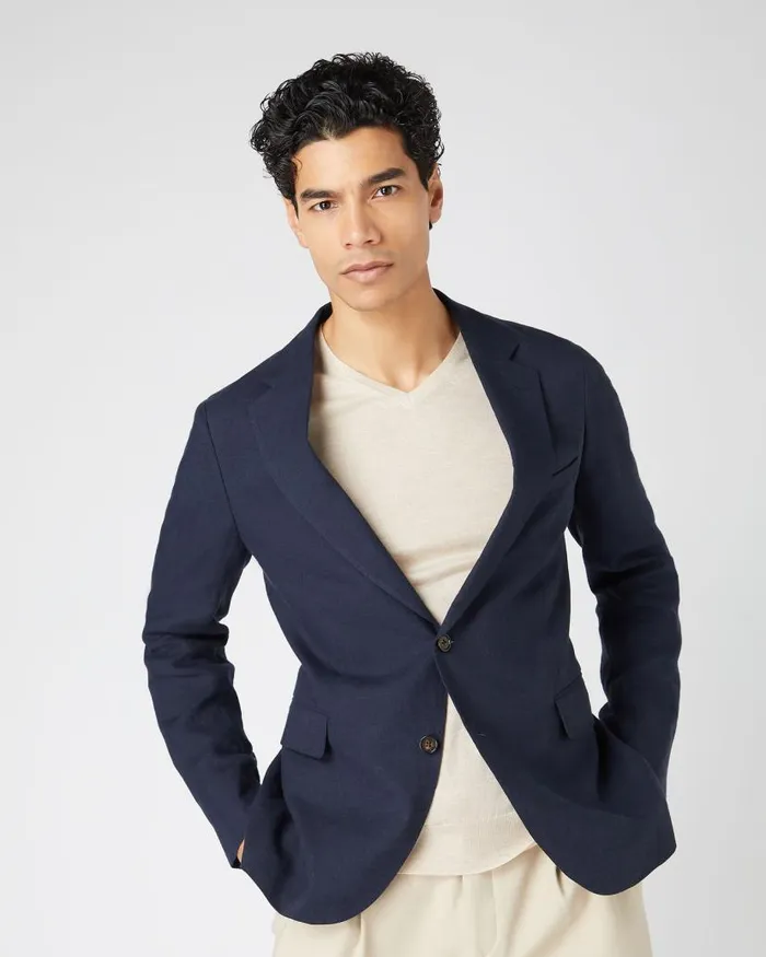 NPeal Coats and Jackets Men Amalfi Linen Jacket Navy Blue